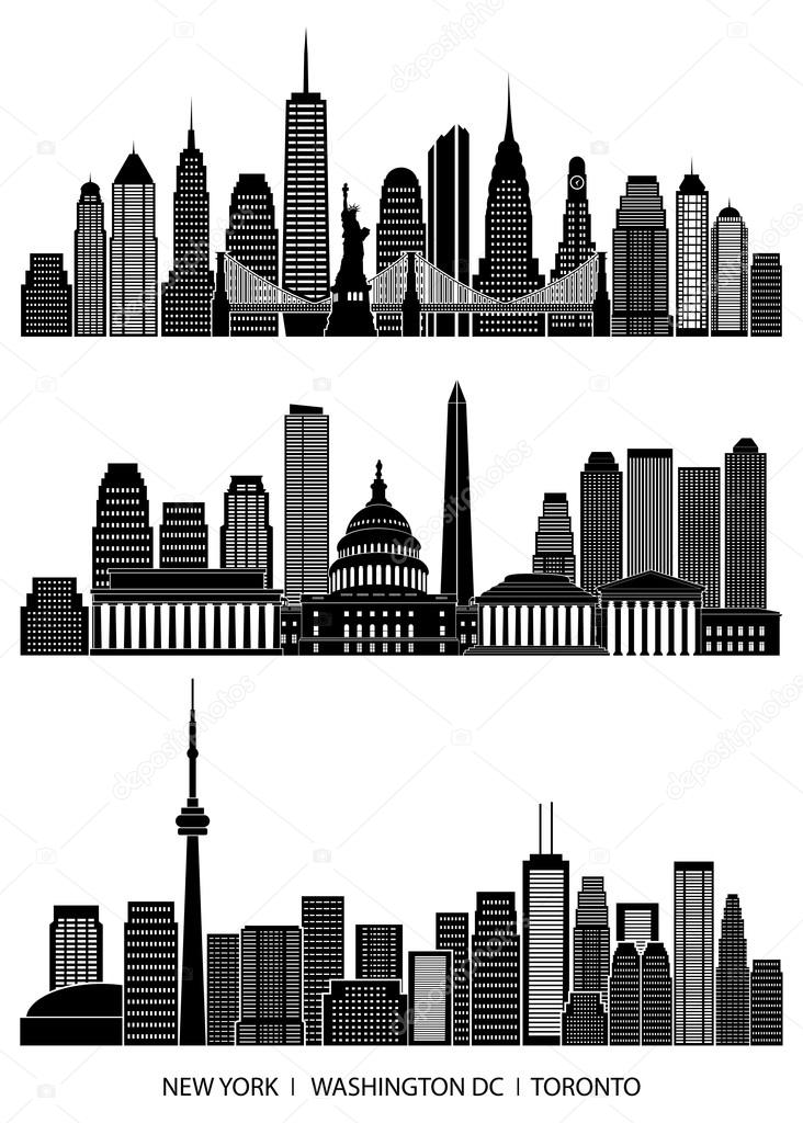 City skyline detailed silhouette set