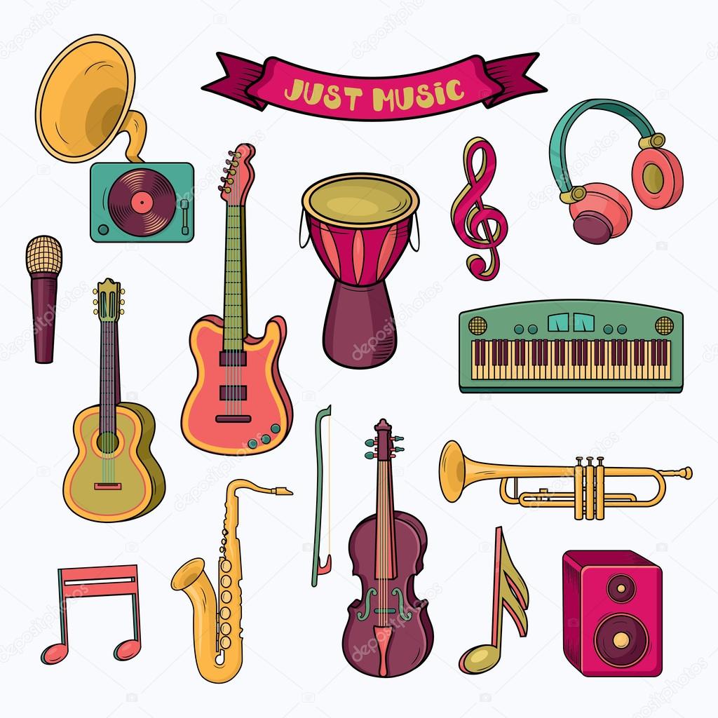 Cartoon colorful music instruments