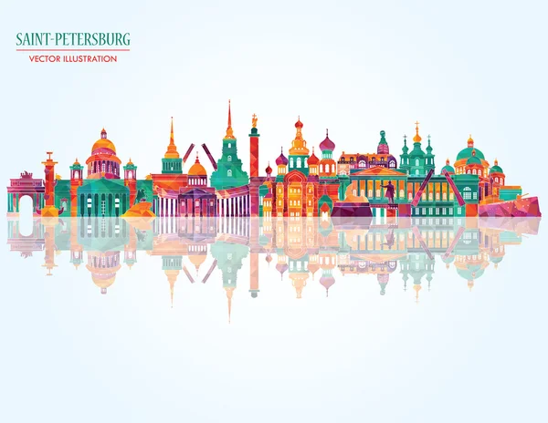 Sankt Petersburg szczegółowe panoramę. Ilustracja wektorowa — Wektor stockowy