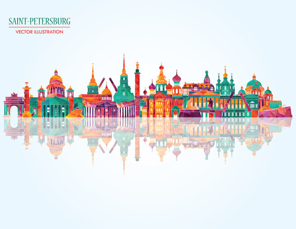 Saint Petersburg detailed city skyline. Vector illustration