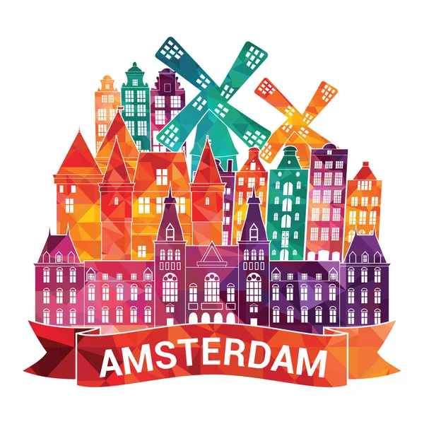 Ciudad de Amsterdam skyline — Vector de stock