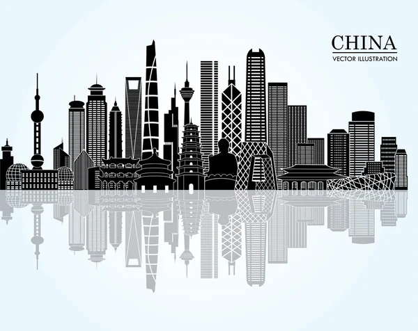 Kína részletes skyline — Stock Vector