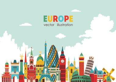 Europe manzarası detaylı siluet.