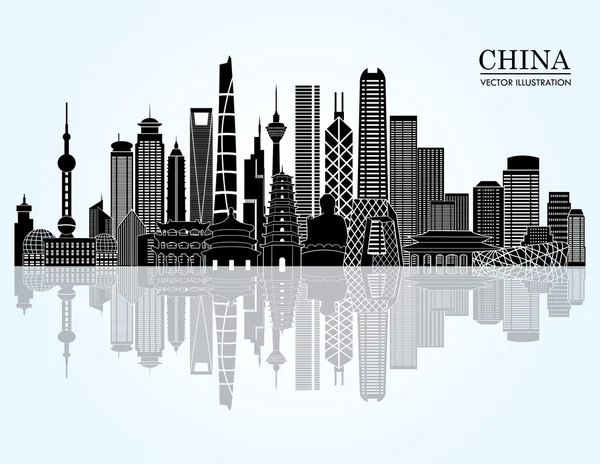 China skyline detailed silhouette. — Stockový vektor