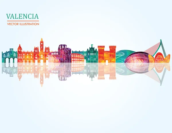 Valencia Panorama podrobné silueta. — Stockový vektor