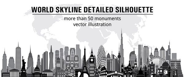 World skyline detailed silhouette.