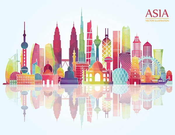 Asia skyline detailed silhouette. — Stock Vector