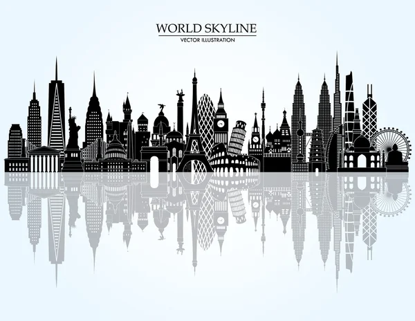 Mundo skyline silueta detallada . — Vector de stock