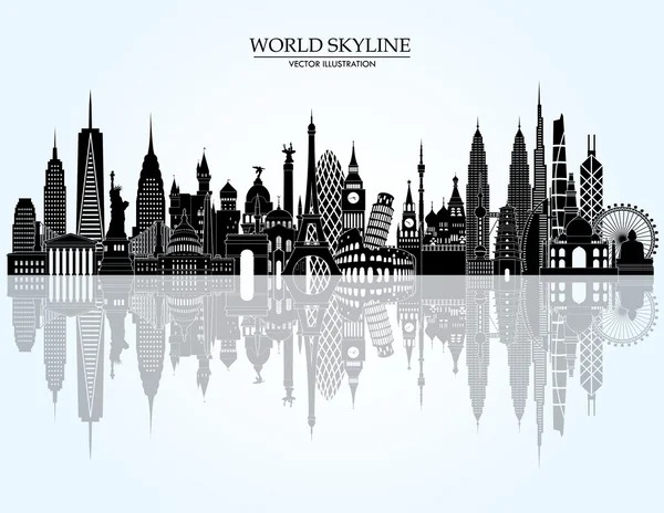 Mundo skyline silhueta detalhada . — Vetor de Stock