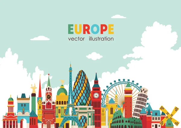 Europe skyline detailed silhouette. — Stock Vector