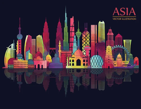 Asia skyline gedetailleerde silhouet. — Stockvector