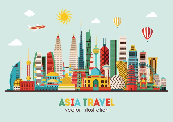 Asia skyline gedetailleerde silhouet. — Stockvector
