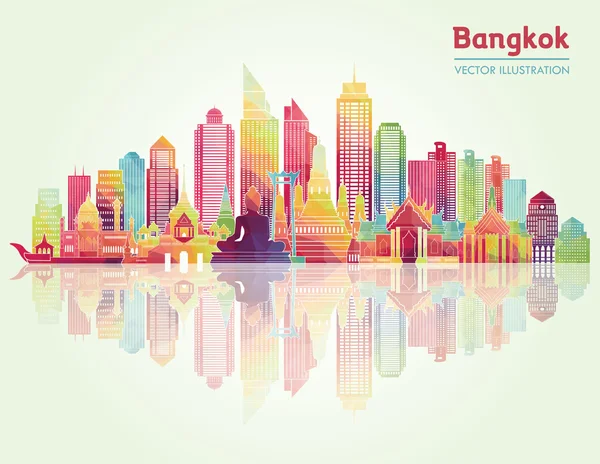 バンコク市内の詳細なスカイライン — ストックベクタ