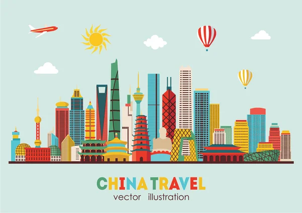 China gedetailleerde skyline. — Stockvector