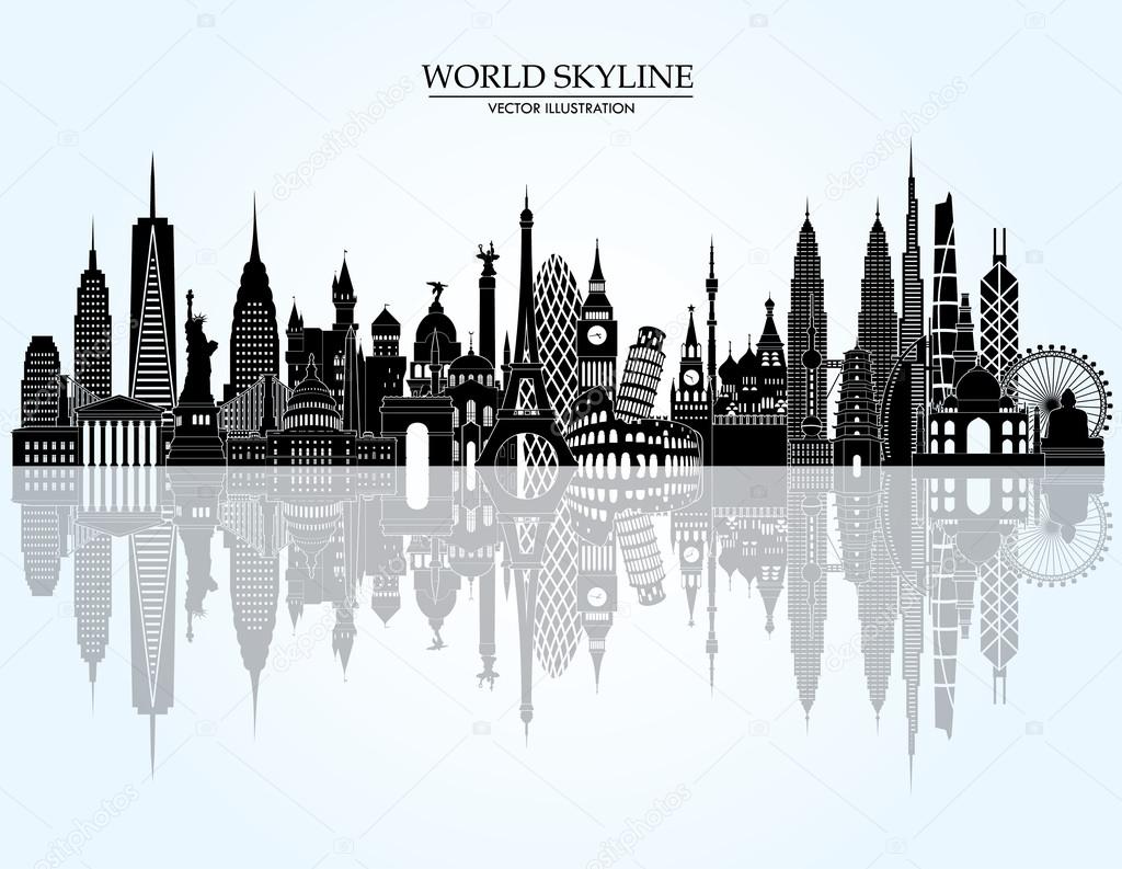 World skyline detailed silhouette.