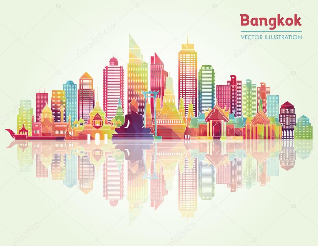 Bangkok city detailed skyline