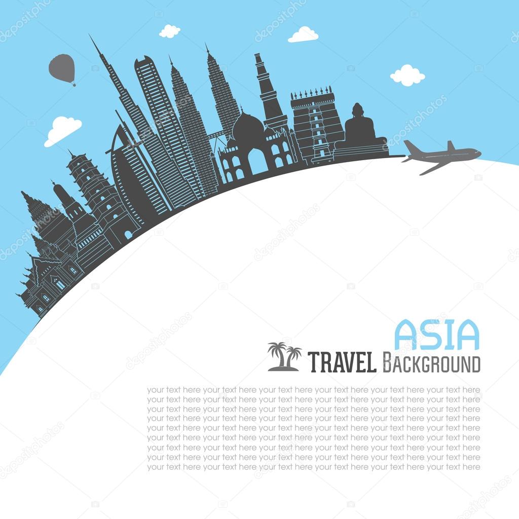 Asia skyline detailed silhouette.