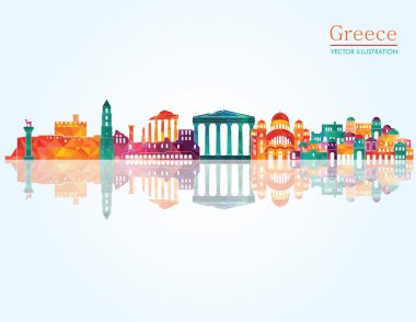 Yunanistan detaylı manzarası. Vektör çizim