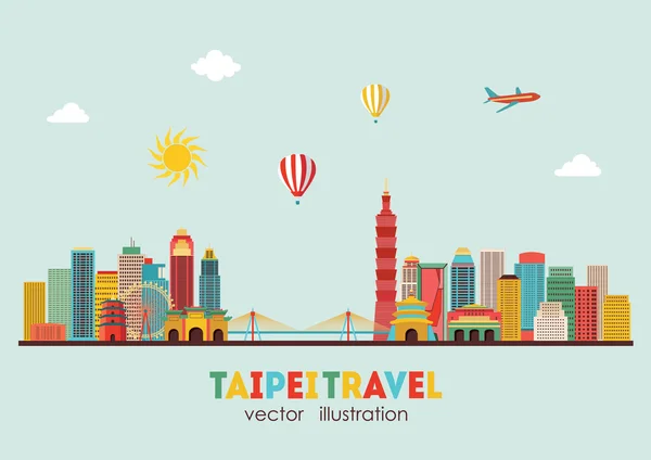 Taipei skyline dettagliato — Vettoriale Stock