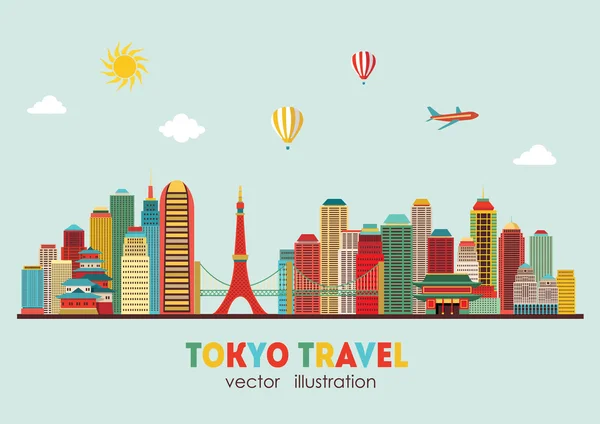 Tokió városára részletes sziluett — Stock Vector
