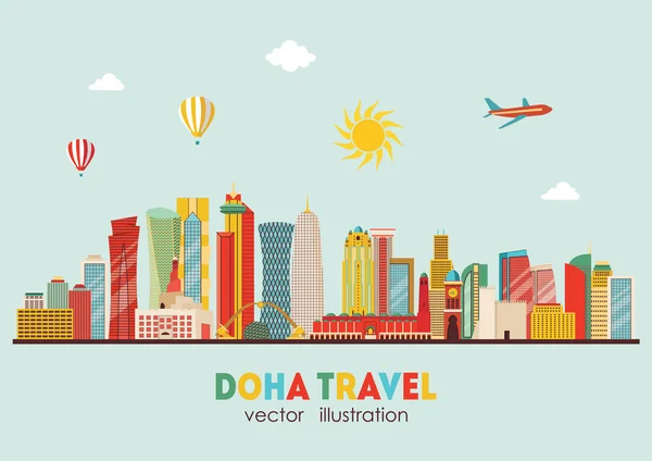 Szczegółowe panoramę Doha — Wektor stockowy