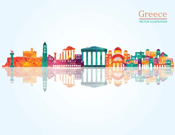 Grecia skyline dettagliato. Illustrazione vettoriale — Vettoriale Stock