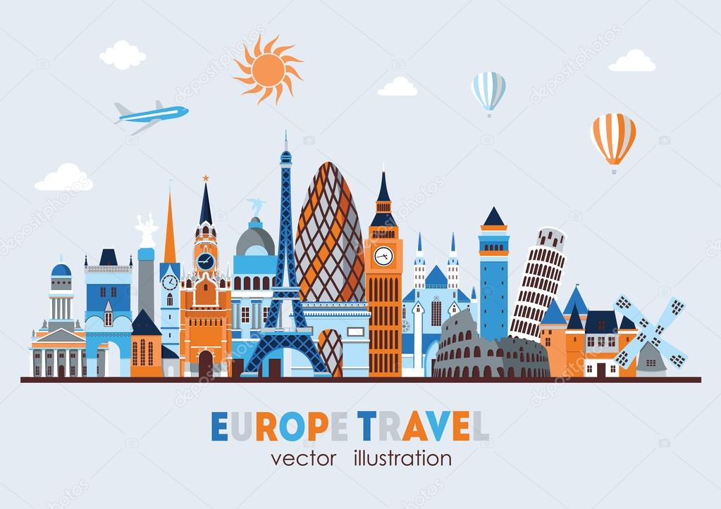 Europe skyline detailed silhouette