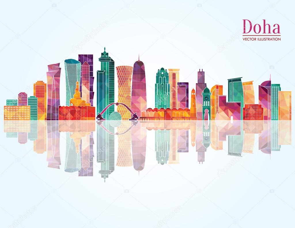 Doha detailed skyline. Vector illustration