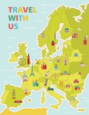 Ünlü anıtlar ile Avrupa Haritası