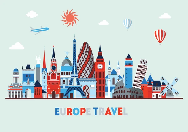 Europa skyline siluetas detalladas — Vector de stock