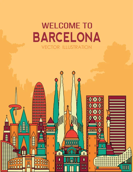 Barcelona skyline silueta detallada — Vector de stock