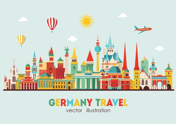 Resa Tyskland berömda landmärken skyline — Stock vektor