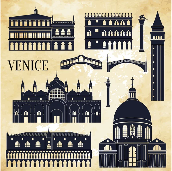 Venetië gedetailleerde monumenten silhouet — Stockvector