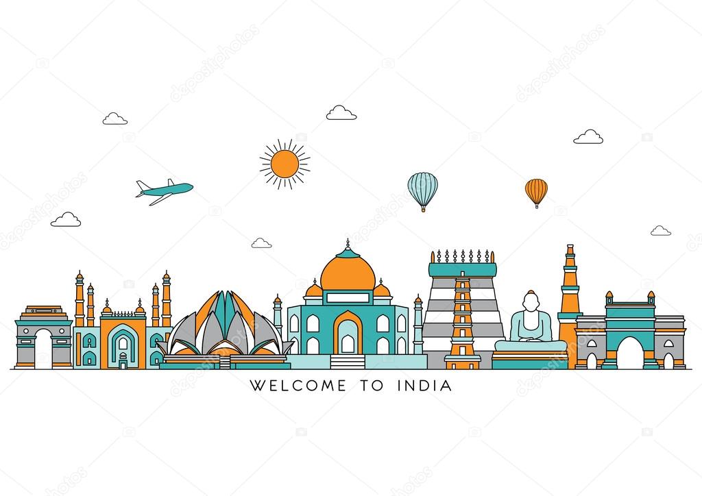 India skyline. Vector line illustration