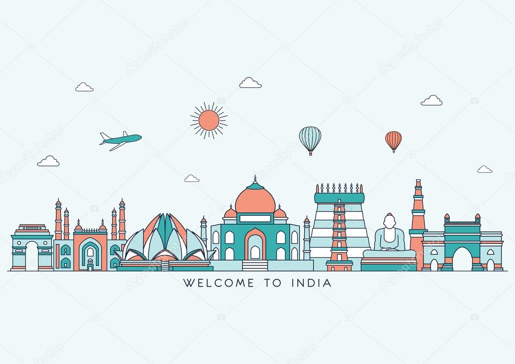 India skyline line illustration