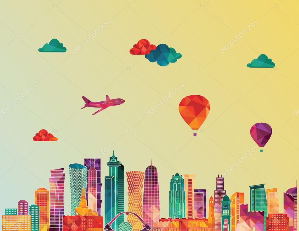 Doha detailed skyline. Vector illustration