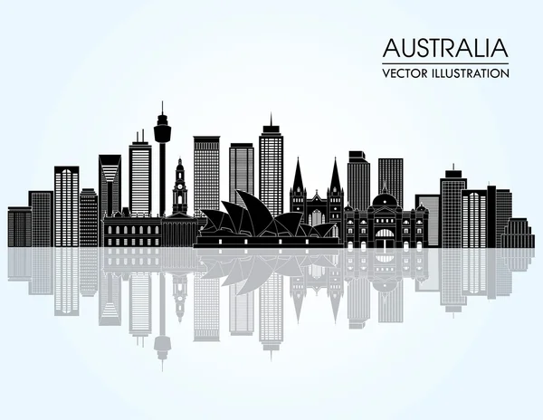Ταξίδια Αυστραλία διάσημα σημεία ενδιαφέροντος στον ορίζοντα — Διανυσματικό Αρχείο