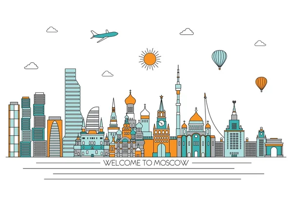 Moskou gedetailleerde skyline. Vectorillustratie-lijn. Lijn kunststijl — Stockvector