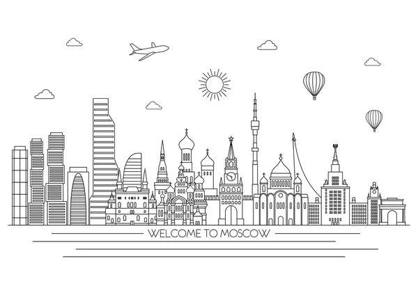 Moskou gedetailleerde skyline. Vectorillustratie-lijn. Lijn kunststijl. — Stockvector