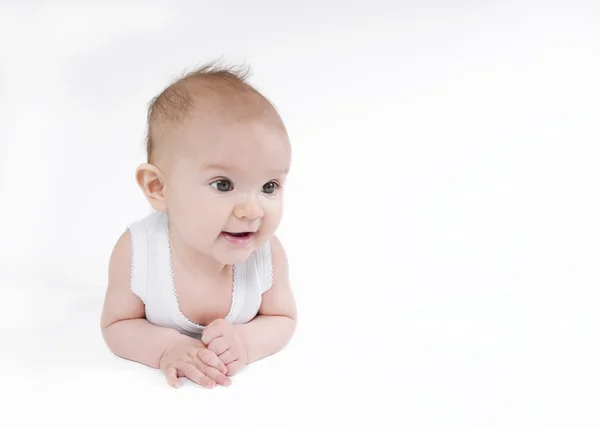 Pretty baby on white background — Stock Photo, Image