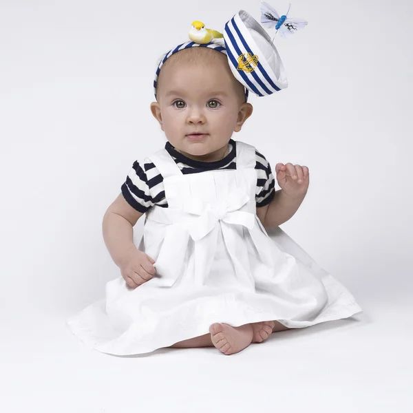 Adorable baby sailor girl — Stock Photo, Image