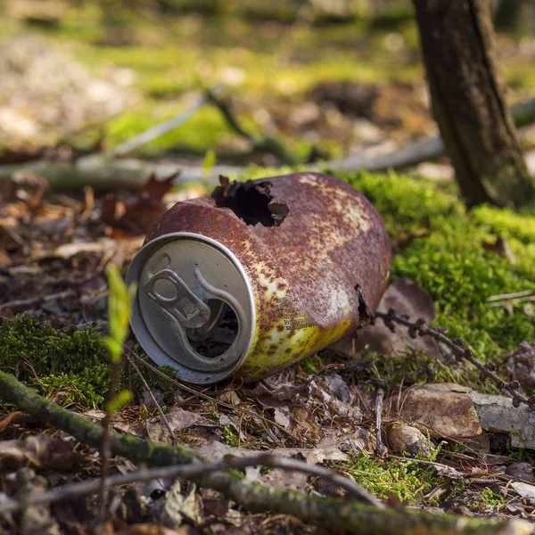 Rusty can in the forest — Stock Photo, Image