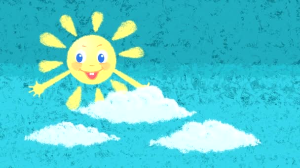 Güneş Gülümsüyor Işıldıyor Gözleri Bulutlu Gökkuşaklı Mavi Gökyüzünün Arka Planına — Stok video