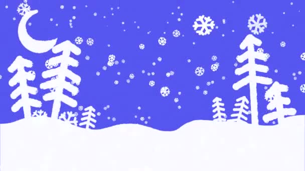 Animación Bucle Simple Dibujo Árboles Con Ataúdes Nieve Cayendo Una — Vídeo de stock