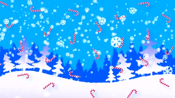 Fondo Dibujado Con Bosque Nocturno Nieve Cayendo Animación Con Dibujos — Vídeos de Stock