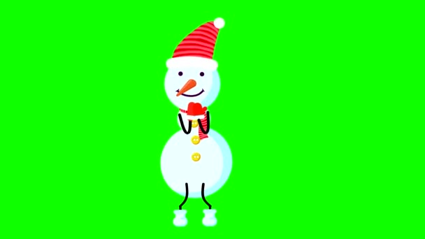 Bonhomme Neige Chapeau Rouge Nez Carotte Tient Debout Danse Sur — Video