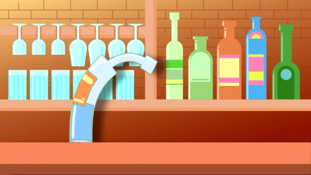 Анимация Раскрашенными Винными Бутылками Бокалами Фоне Бара Цикл Многоцветный Высококачественный — стоковое видео