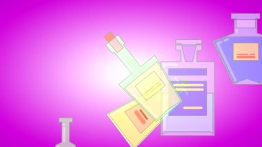Rengarenk arka planda boyalı şarap şişeleri olan soyut bir animasyon. Yüksek kaliteli 4K 'lık çok renkli çizgi film..