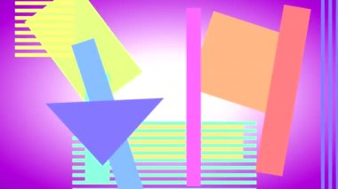 Renkli bir arkaplan üzerinde çok renkli geometrik şekillerin ve çizgilerin soyut döngüsü.