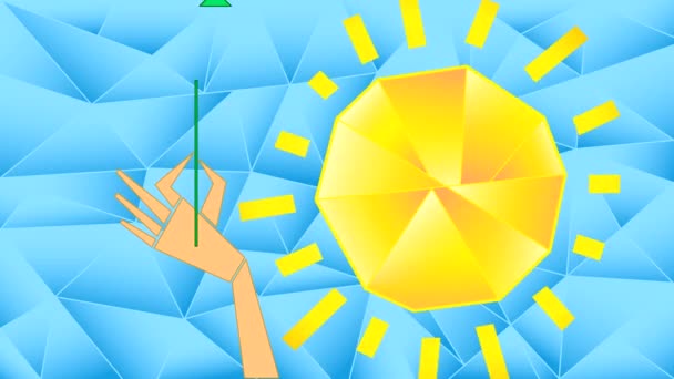 Многоугольный Рисунок Руки Розы Фоне Голубого Неба Вращающегося Солнца Абстрактная — стоковое видео